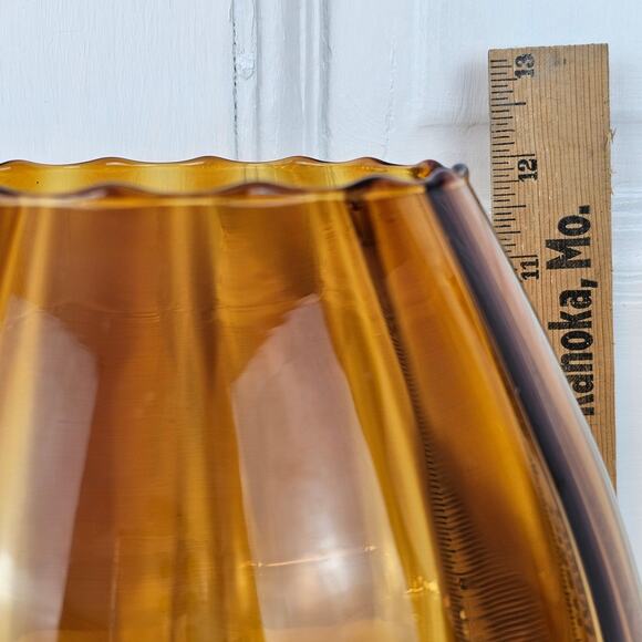 Vintage 1960s MCM Mid century amber brown glass pedestal bowl vase 5 x 12 - Picture 4 of 16